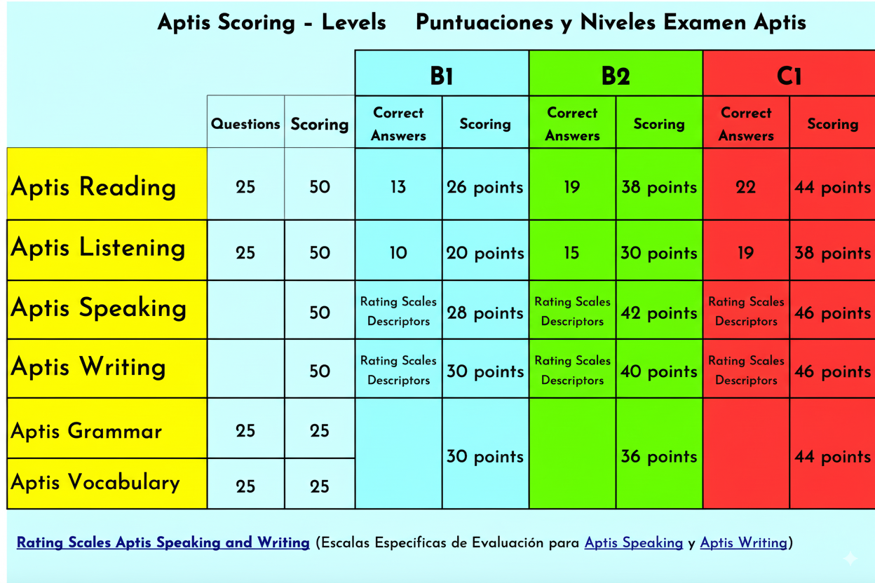 Tabla de Puntuaciones y Niveles Examen Aptis
